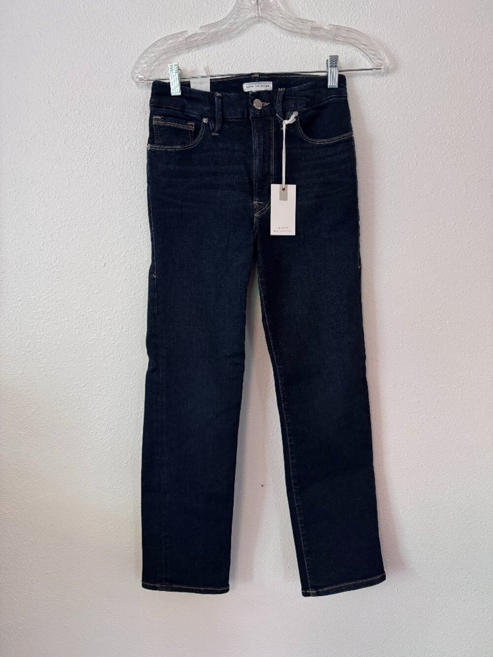 Good American High Rise Straight Leg Denim Jeans Dark Wash - Size 6 / 28